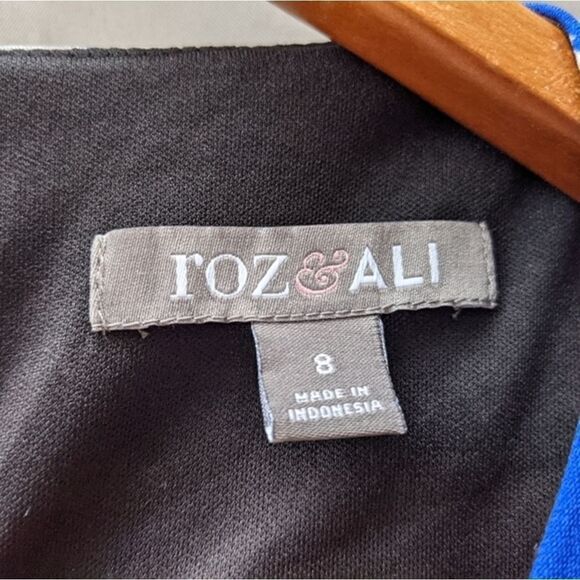 Roz & Ali sz 8 dress blue black tan white summer spring floral sleeveless - Picture 4 of 12